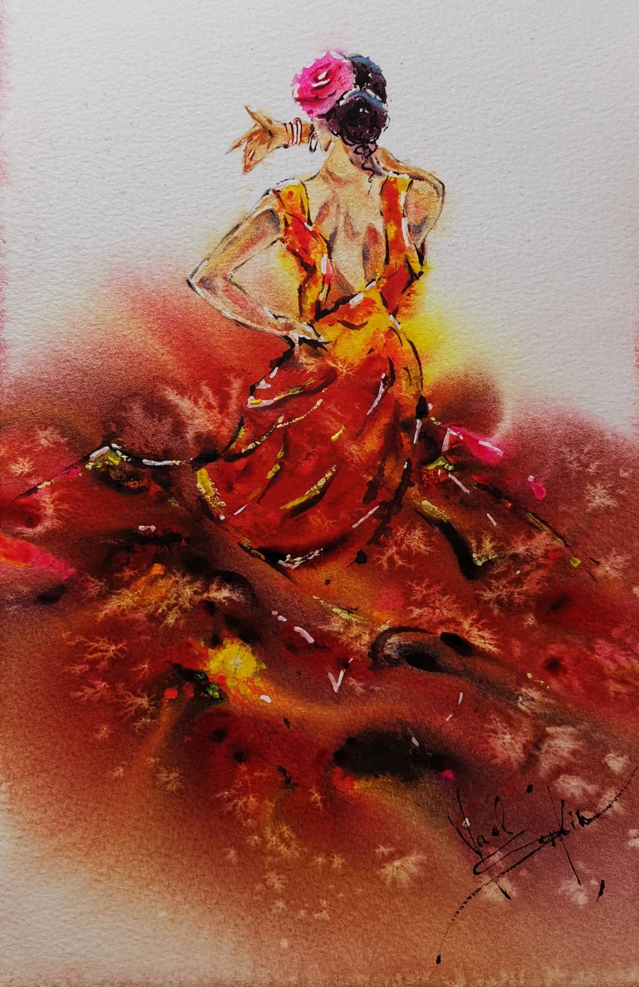 Flamenco Painting Original watercolor Spanish Dance Artwork — image 1