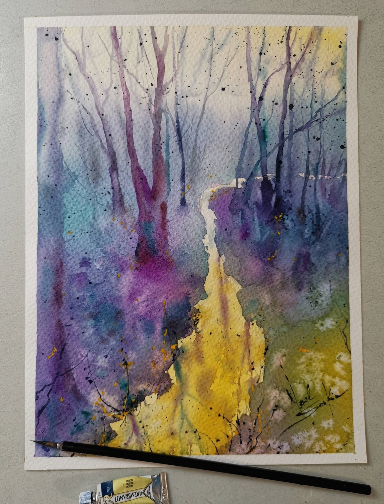 Mysterious Forest Painting Original Watercolor — image 1