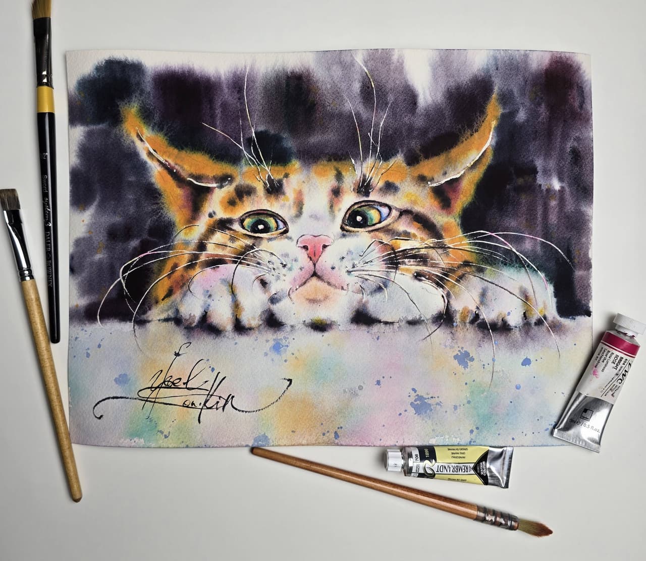 Orange Tabby Cat Watercolor Painting - Pet Portrait Wall Art — image 2