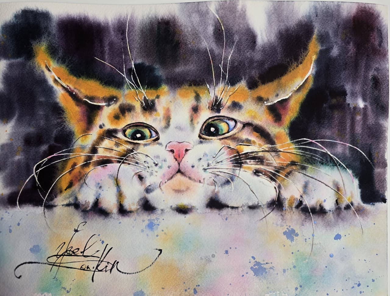 Orange Tabby Cat Watercolor Painting - Pet Portrait Wall Art — image 1