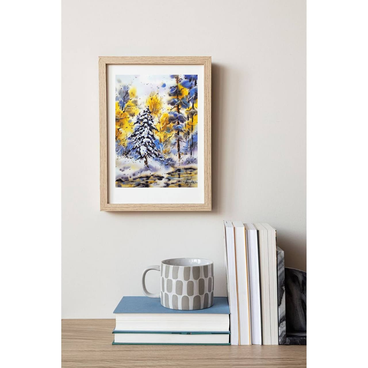 Winter Forest Landscape Watercolor Painting - Snowy Pine Tree Wall Art — image 2