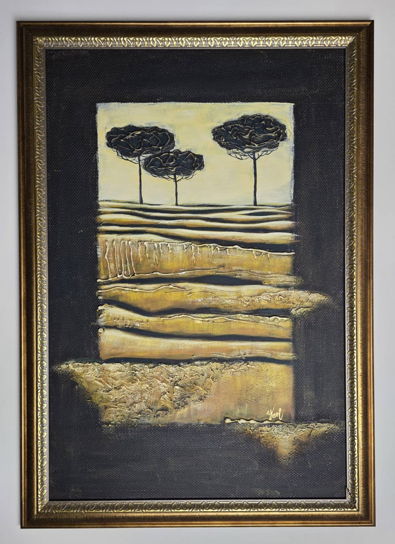 Textured Landscape Painting, Modern Wall Art with Trees, Mixed Media Artwork — image 1