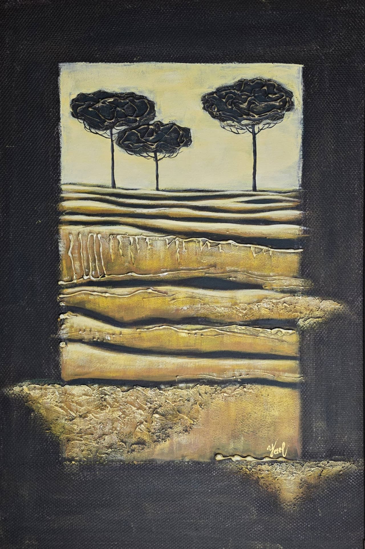 Textured Landscape Painting, Modern Wall Art with Trees, Mixed Media Artwork — image 2