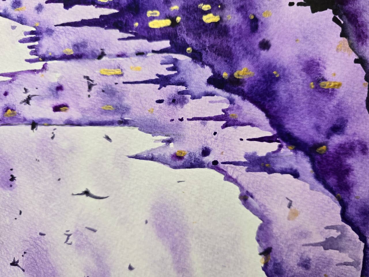 Original Watercolor Gothic Castle Painting - Purple Fantasy Wall Art — image 6