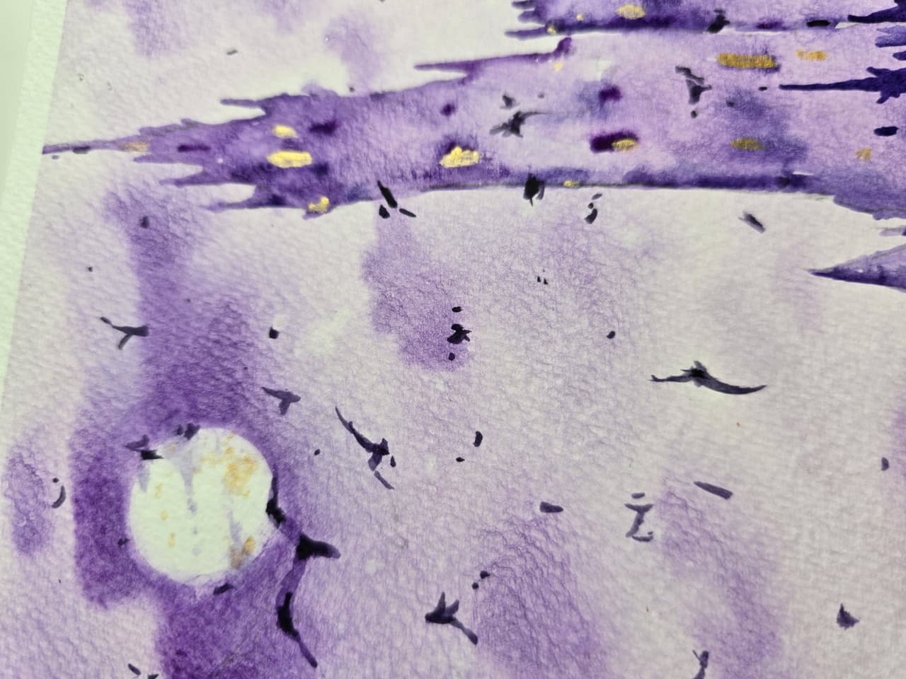 Original Watercolor Gothic Castle Painting - Purple Fantasy Wall Art — image 3