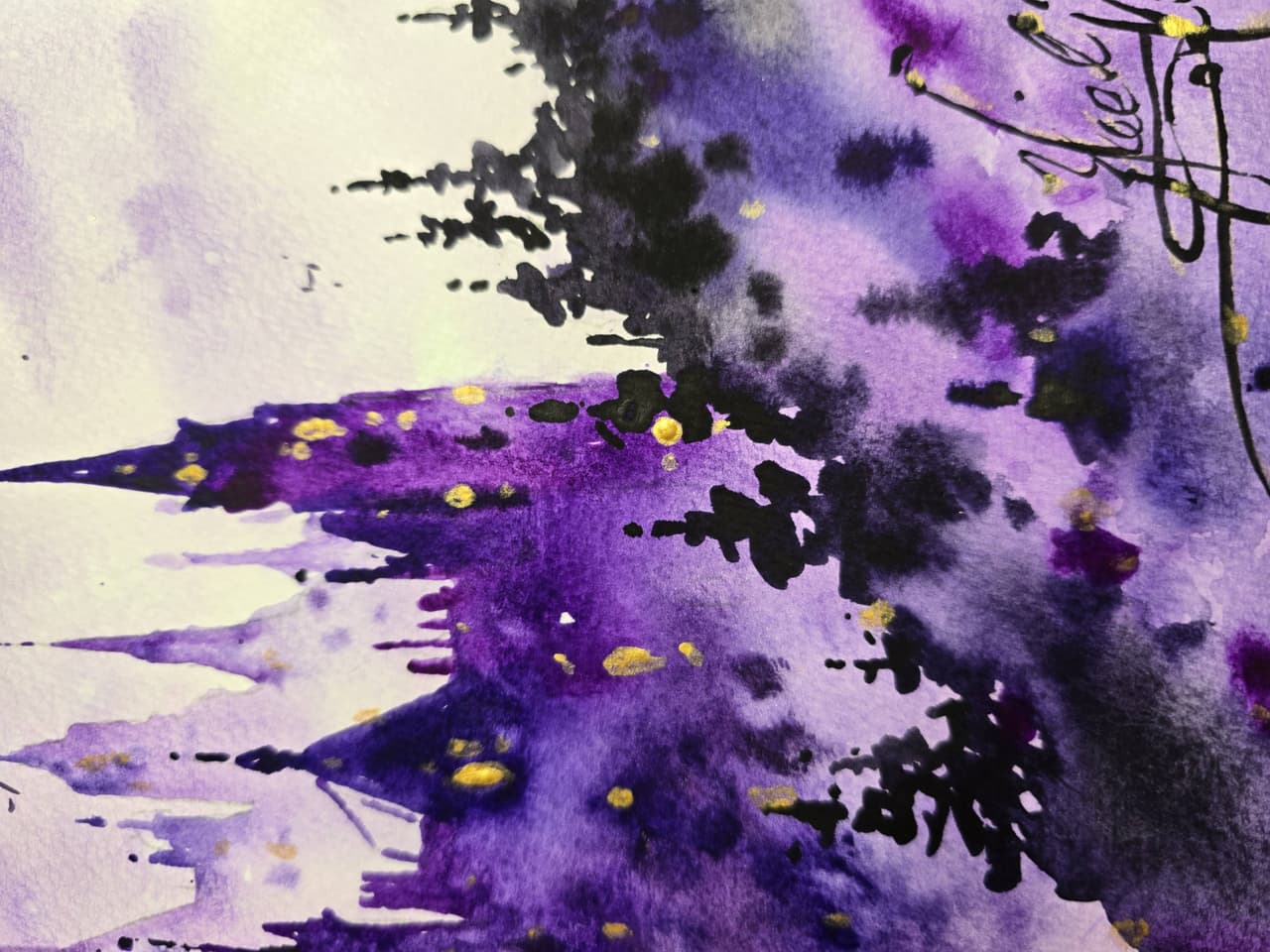 Original Watercolor Gothic Castle Painting - Purple Fantasy Wall Art — image 5