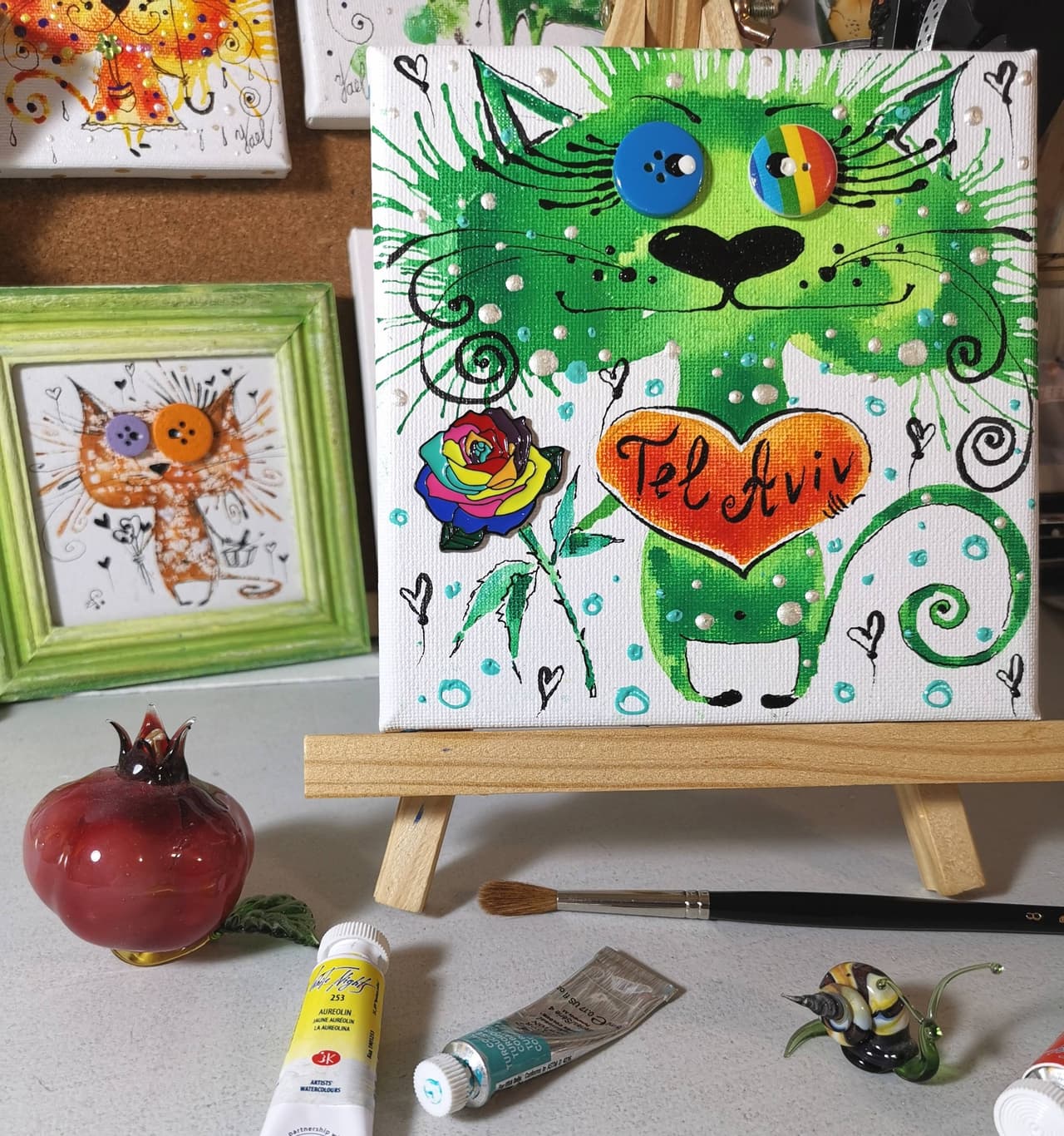 ORIGINAL watercolor painting CAT painting Tel Aviv artwork — image 1