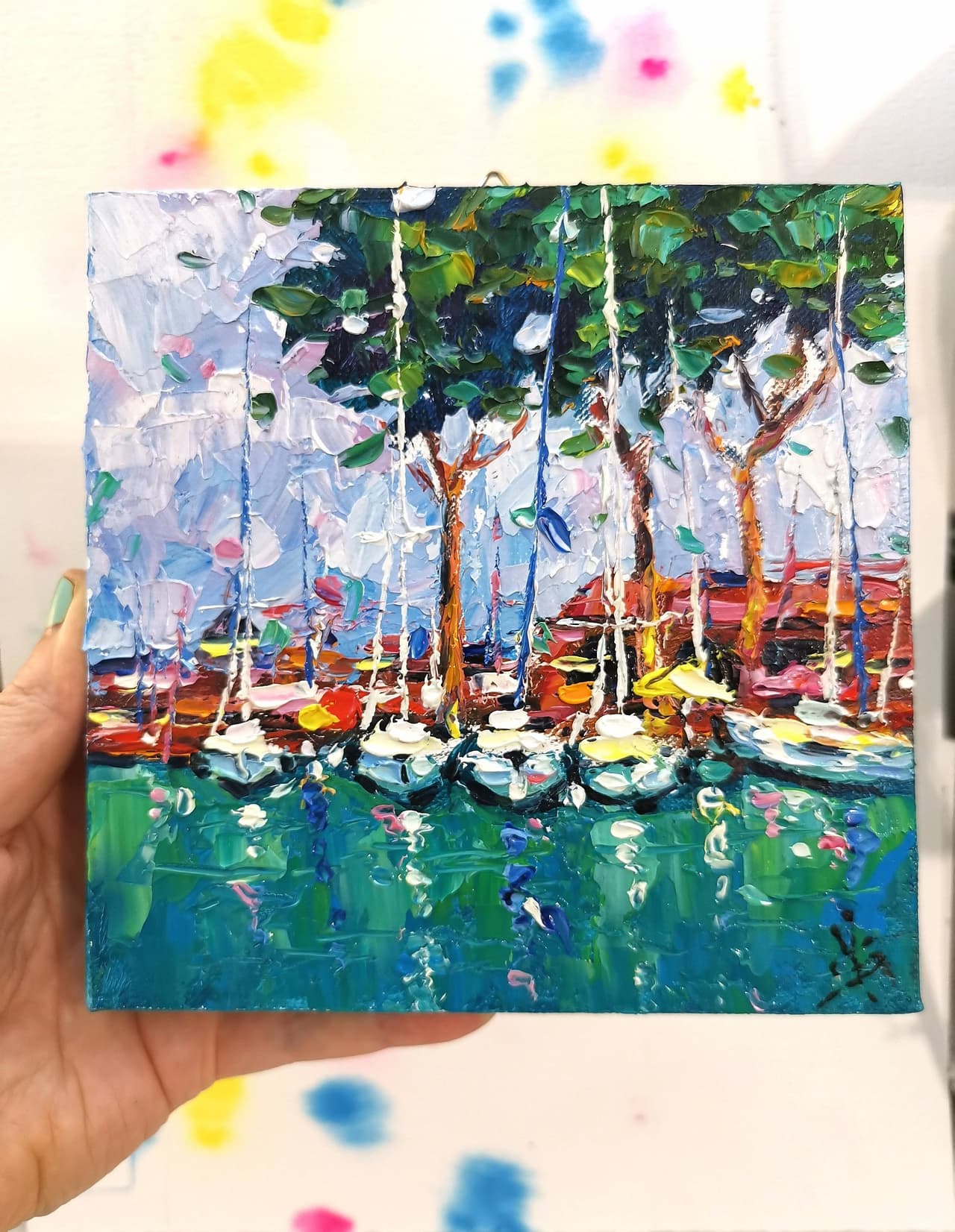 Italy Oil Artwork Original Impasto Oil Painting Seaside Artwork Sailboat Painting — image 2