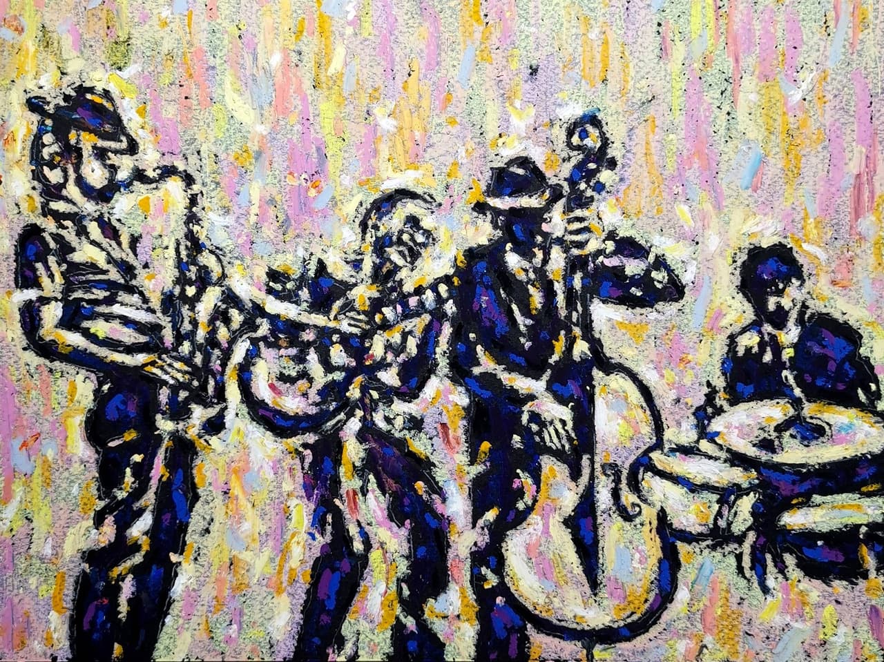 Jazz Band painting Original oil pastel artwork — image 1