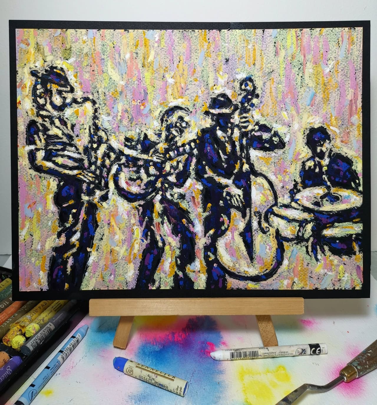 Jazz Band painting Original oil pastel artwork — image 2