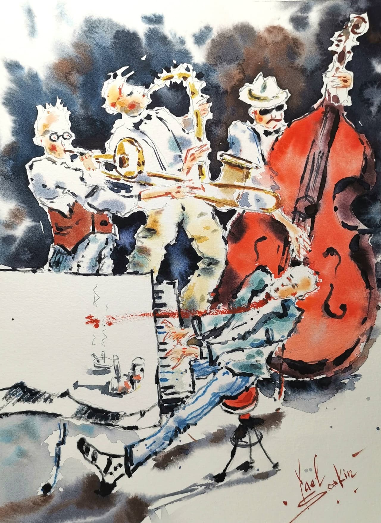 Jazz band painting Original watercolor painting Music painting  — image 1
