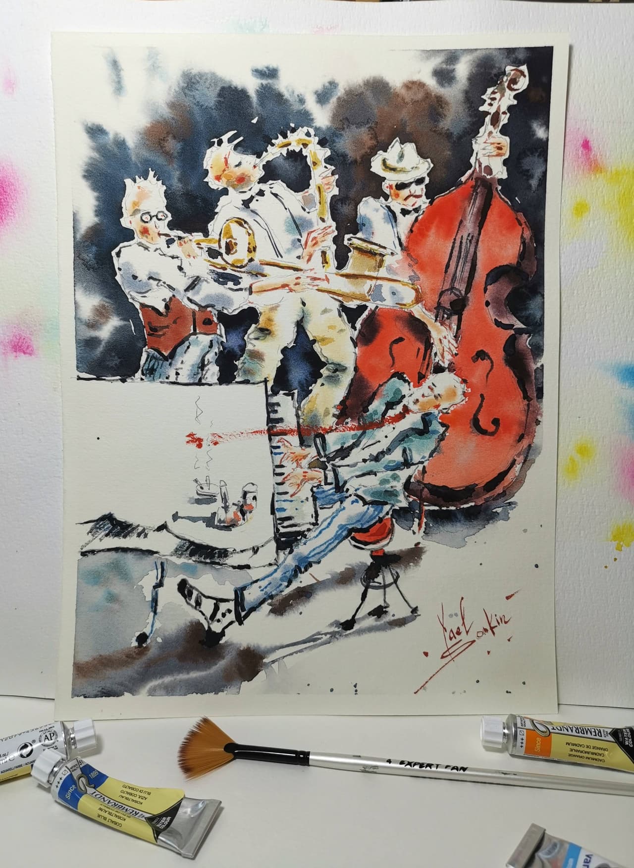 Jazz band painting Original watercolor painting Music painting  — image 2
