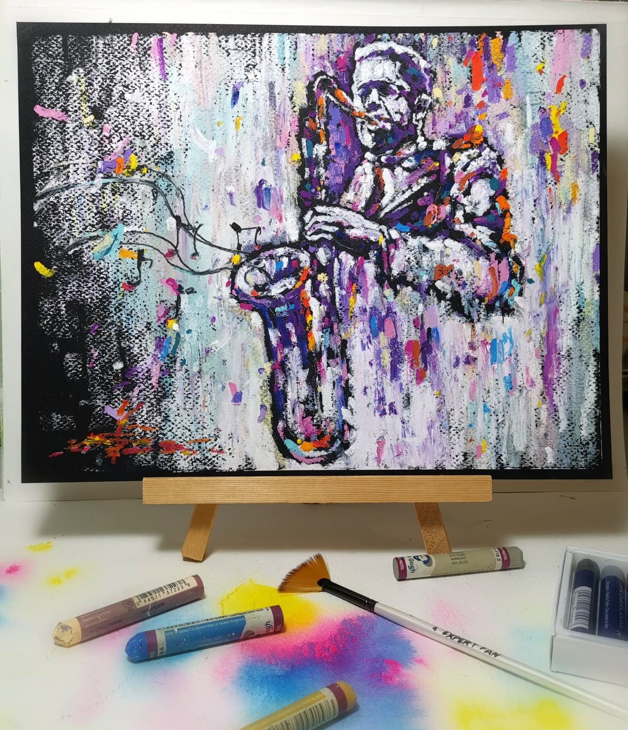 Jazzman painting Saxophone painting Original oil pastel artwork — image 2