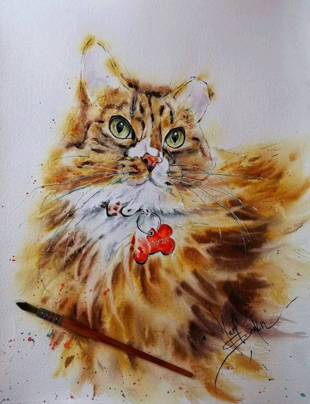 Ginger cat artwork Original watercolor painting — image 1