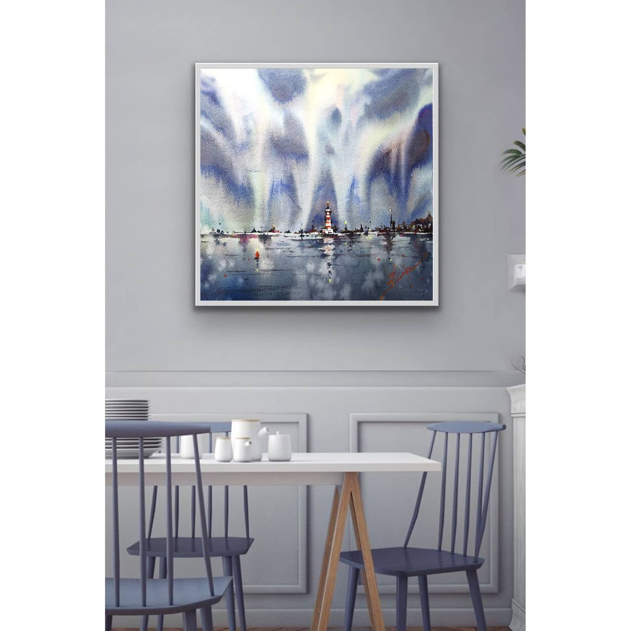 Original Watercolor Lighthouse Painting - Northern Seascape Wall Art — image 1