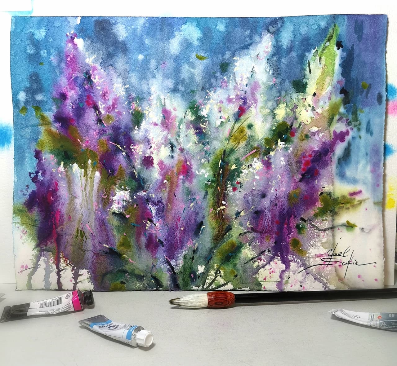 Original Watercolor Lilac Flowers Painting - Floral Wall Art — image 1