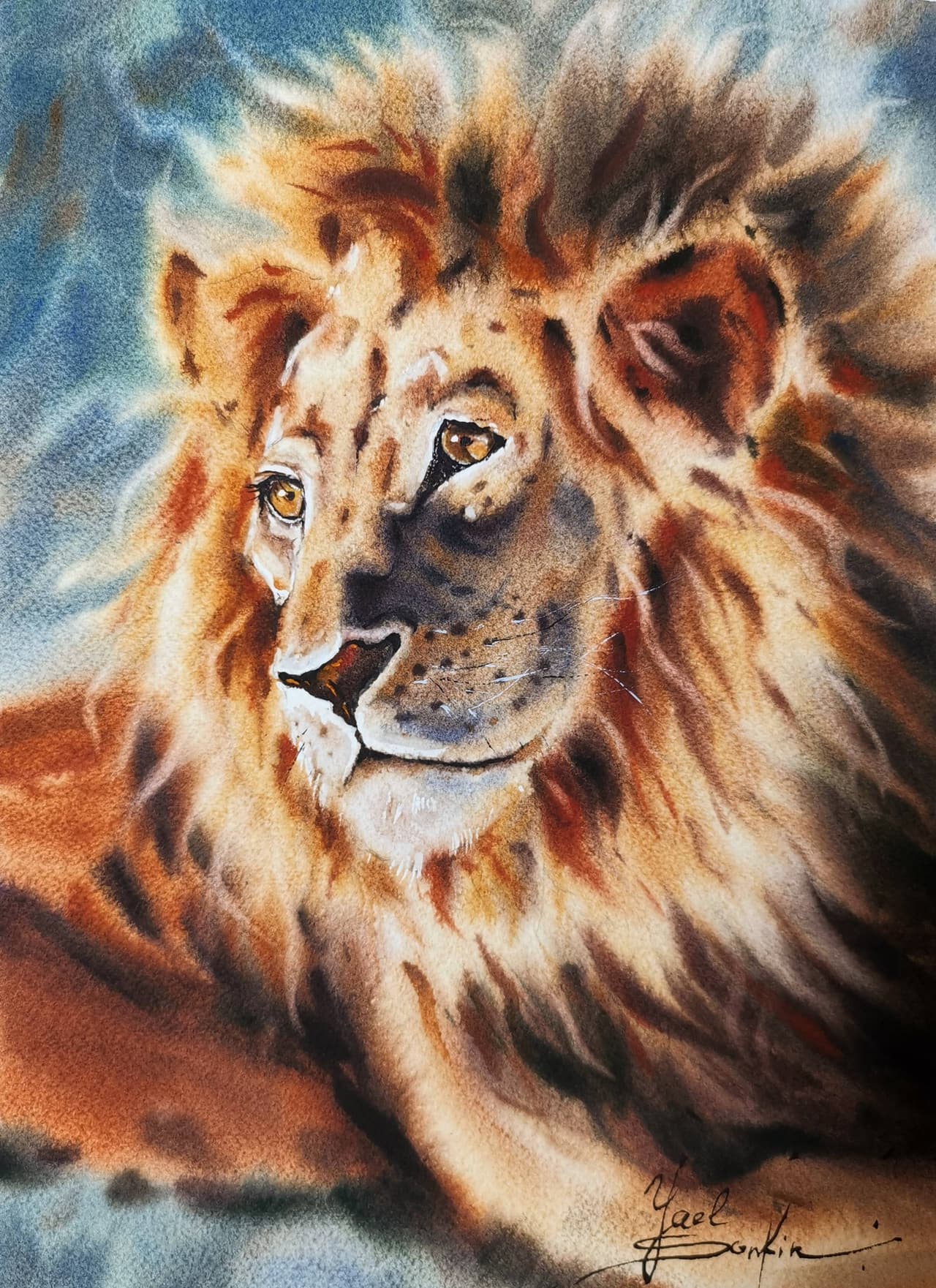 LION Artwork ORIGINAL Watercolor Painting  — image 1