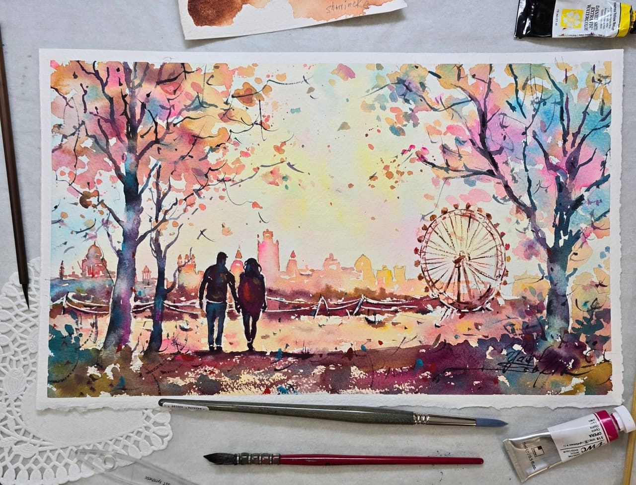 Original Watercolor Cityscape Painting - London Eye Wall Art — image 2