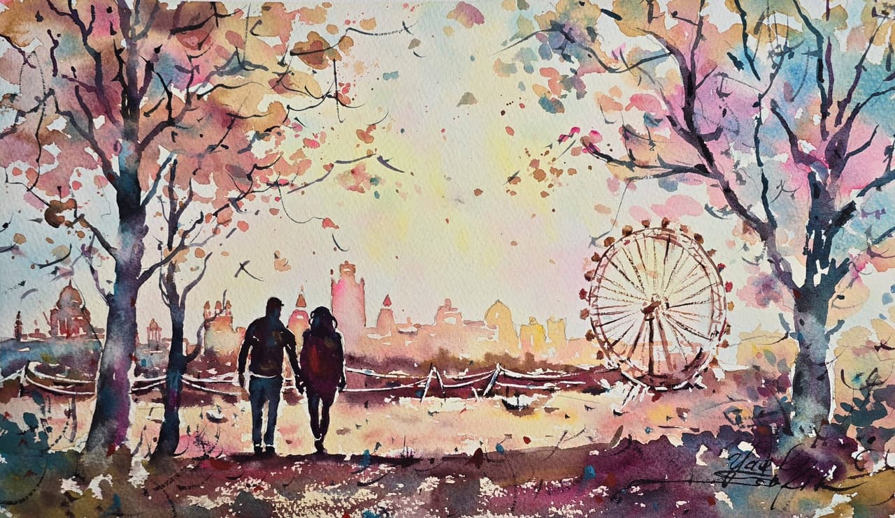 Original Watercolor Cityscape Painting - London Eye Wall Art — image 1