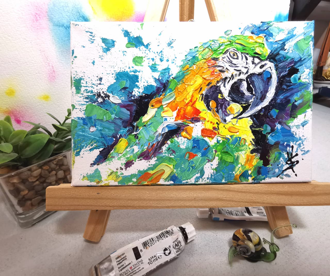 ORIGINAL Oil Impasto Painting MACAW Parrot Artwork — image 1