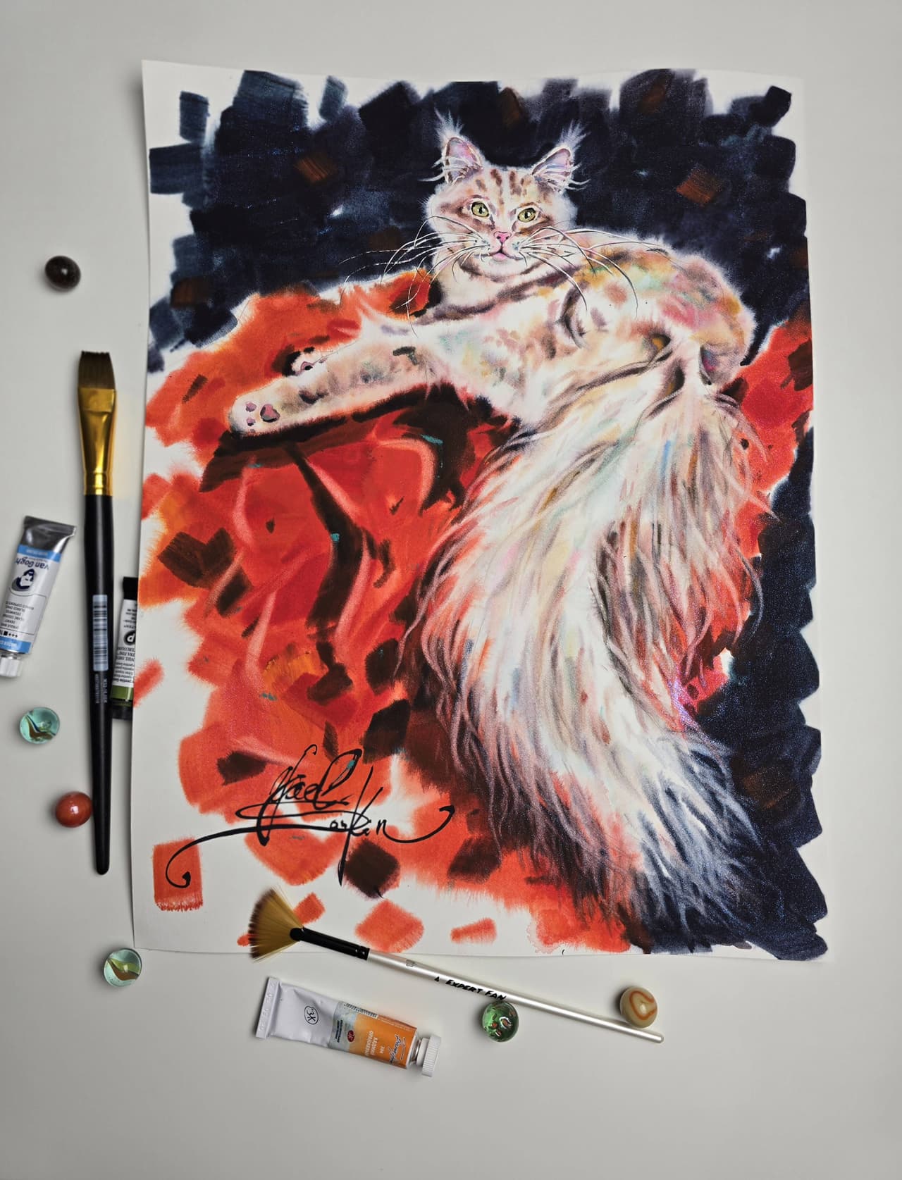 Maine Coon Watercolor Cat Painting - Original Pet Portrait Wall Art — image 2
