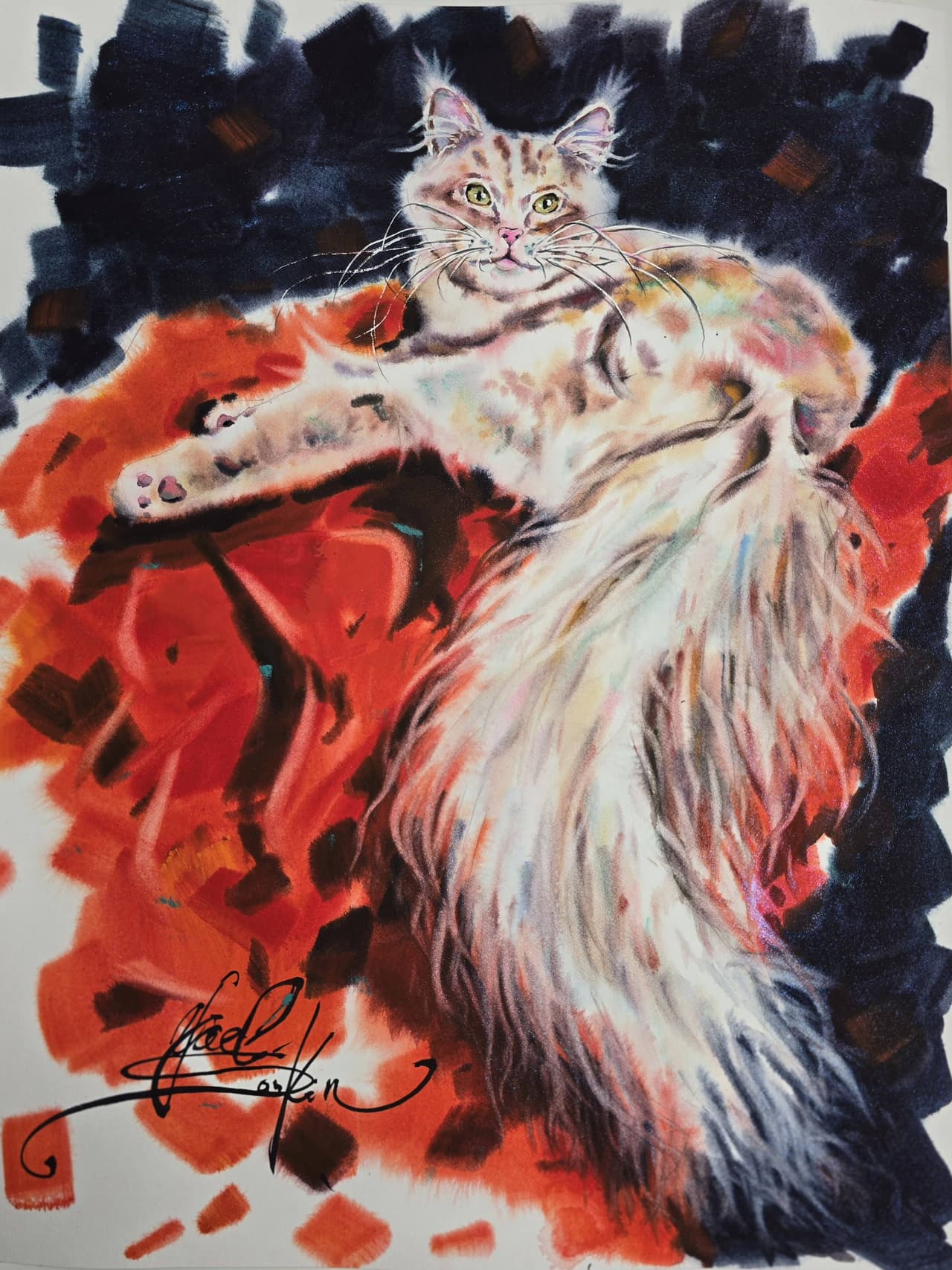 Maine Coon Watercolor Cat Painting - Original Pet Portrait Wall Art — image 1