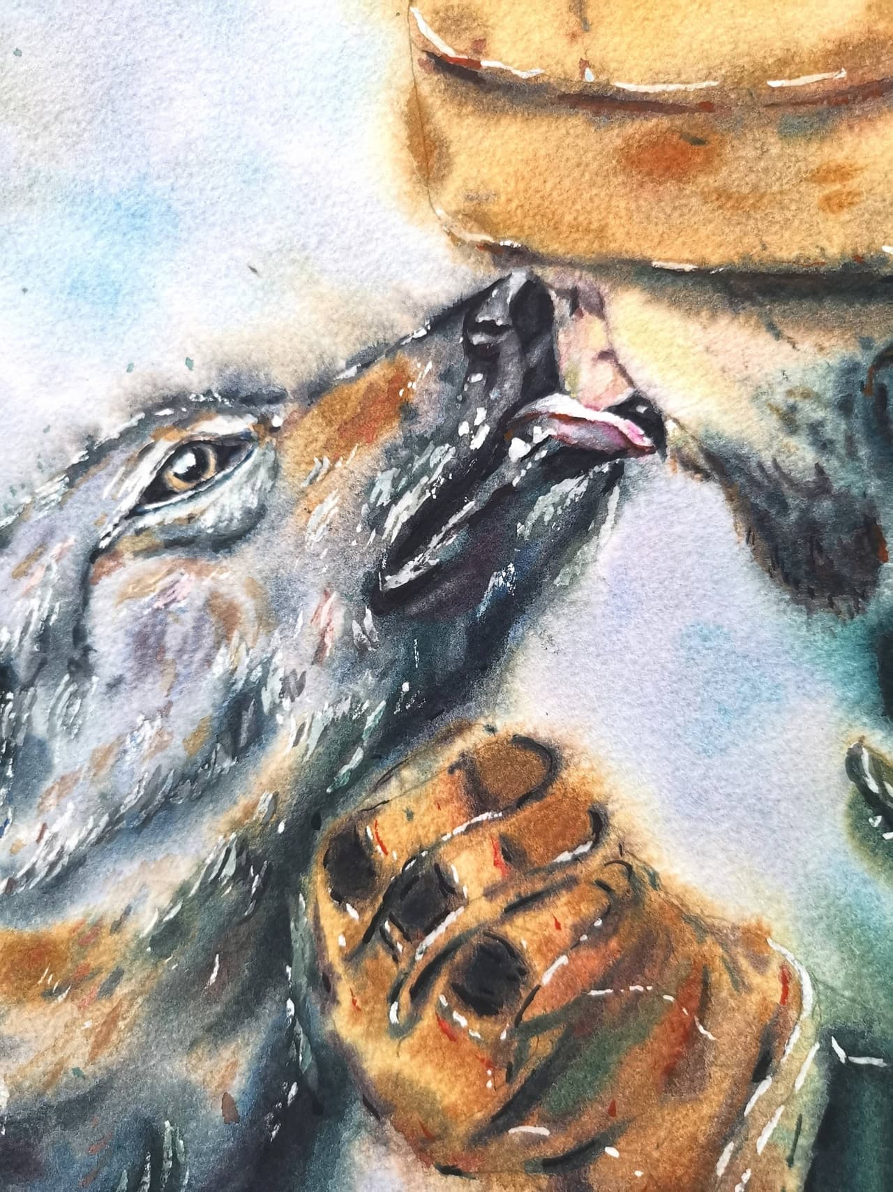 Original Watercolor Painting of Man and Dog -  Friendship Wall Art — image 2
