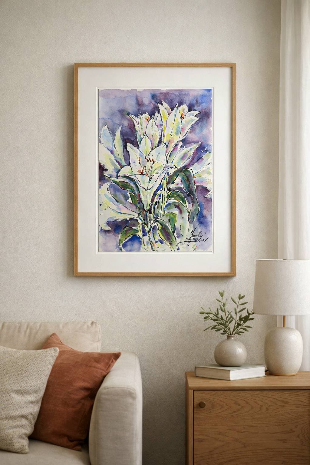 Original Watercolor White Lilies Painting - Floral Wall Art — image 3