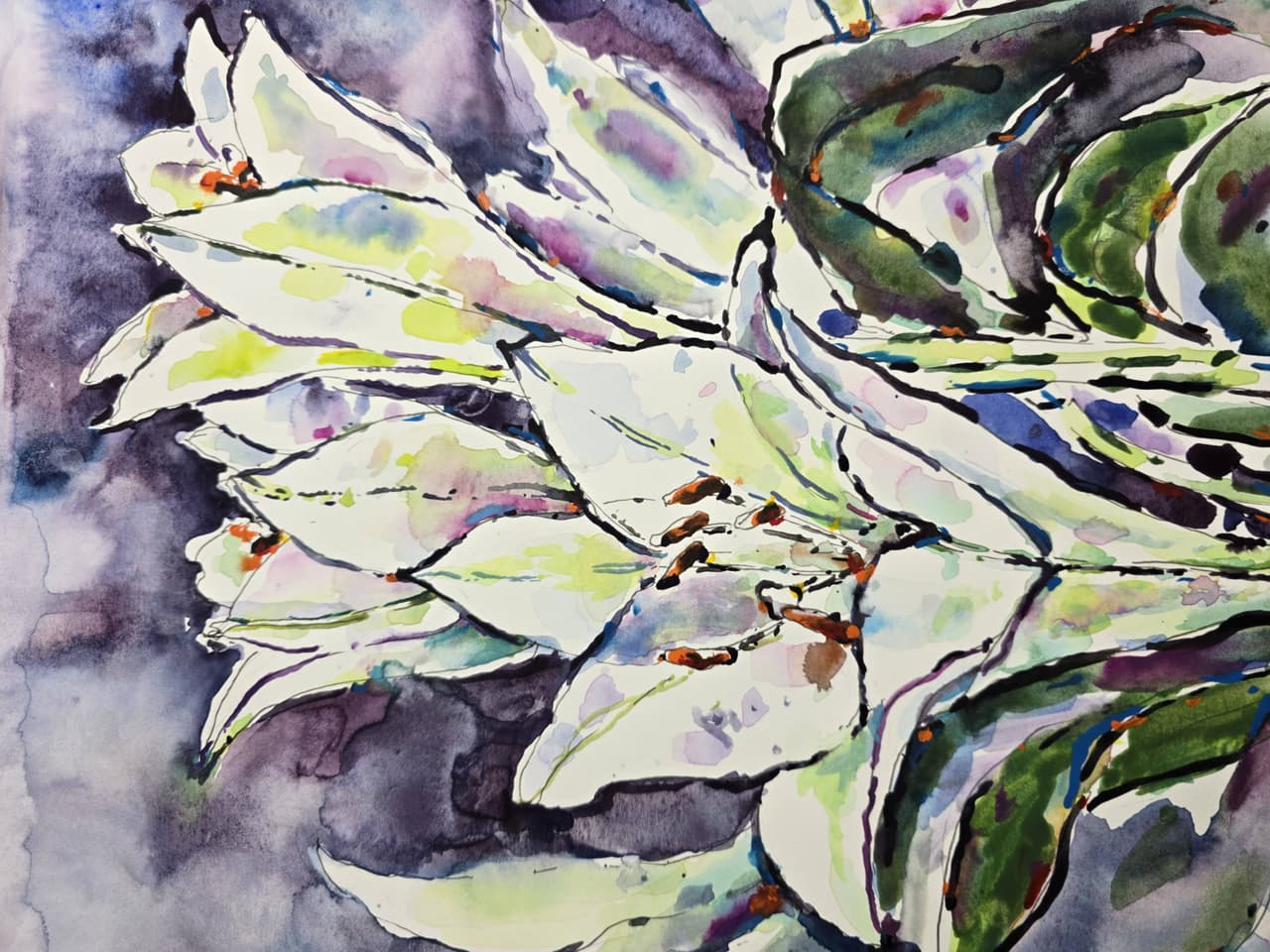 Original Watercolor White Lilies Painting - Floral Wall Art — image 2