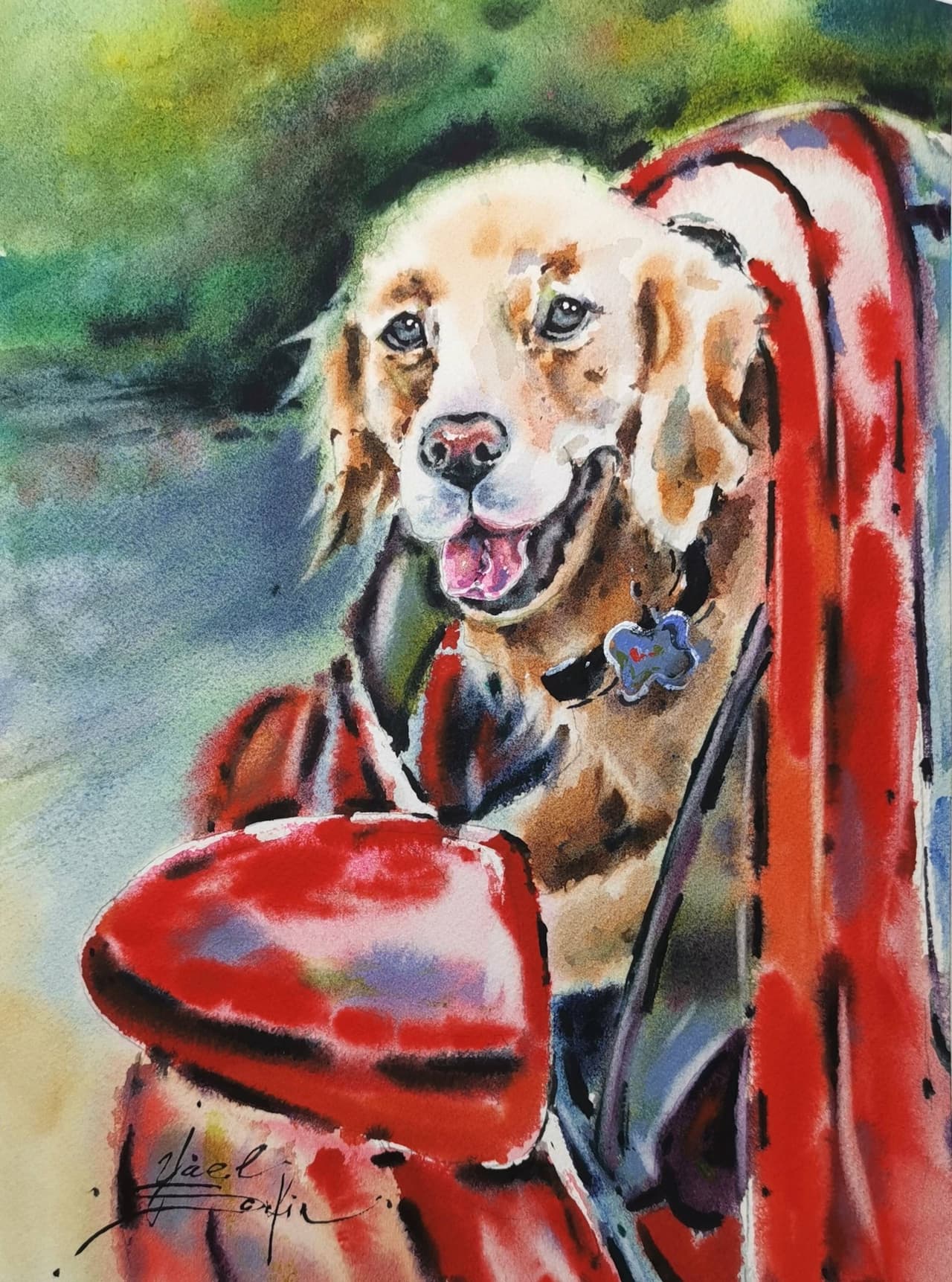 Dog painting Original watercolor painting  — image 1
