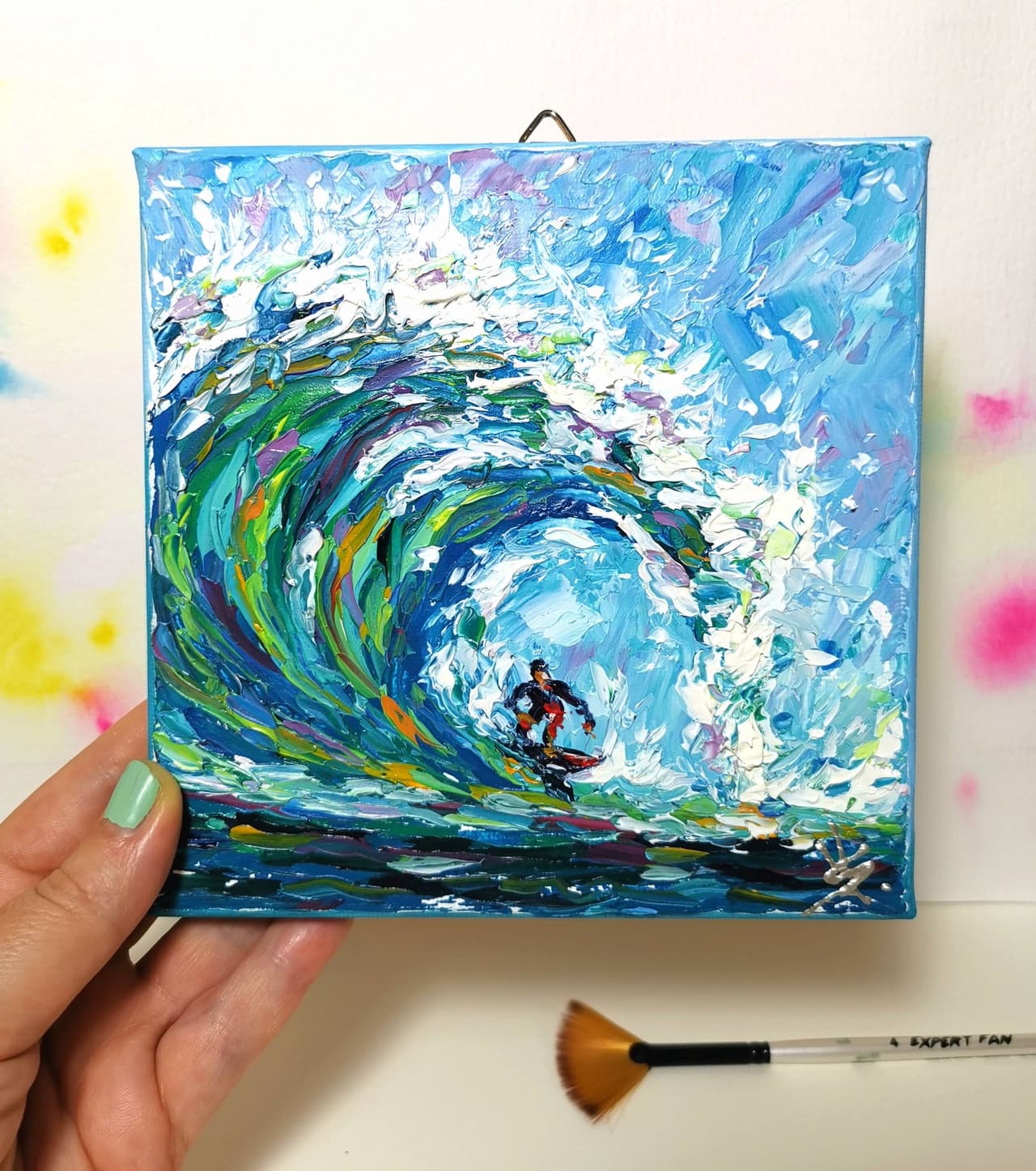 ORIGINAL Oil Impasto Painting SURFING Artwork — image 1