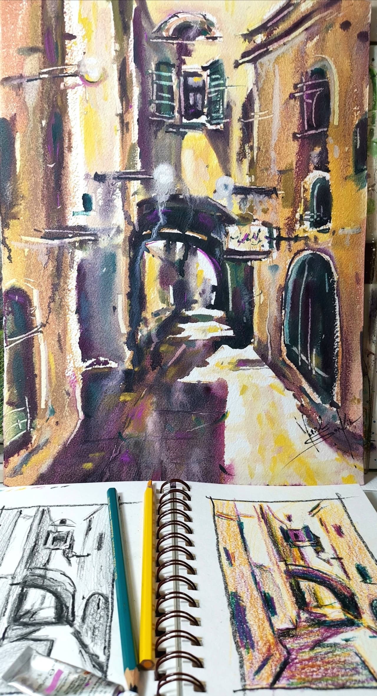 Original Watercolor Old Jaffa Arcitecture Painting  - Cityscape Wall Art — image 2
