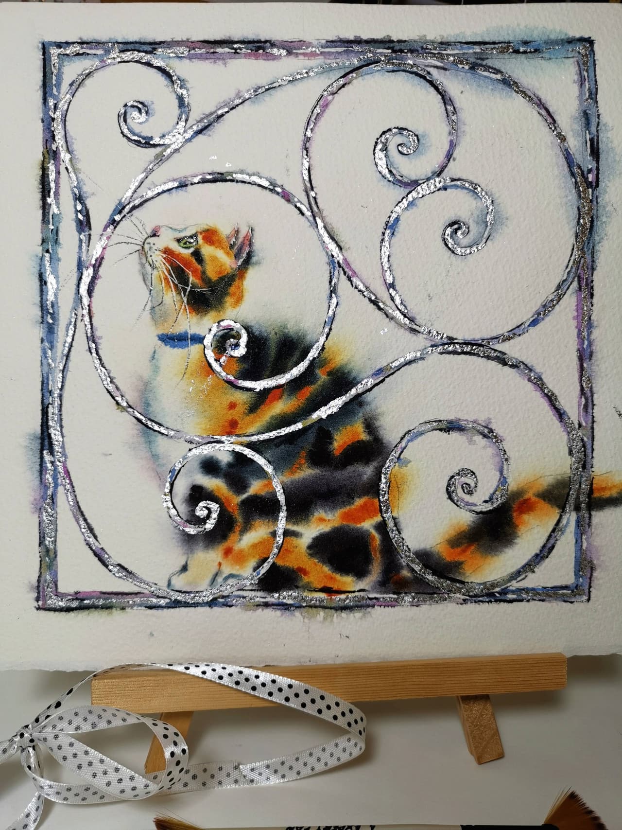 Original Watercolor Calico Cat Painting  - Pet Portrait Wall Art Decor — image 2
