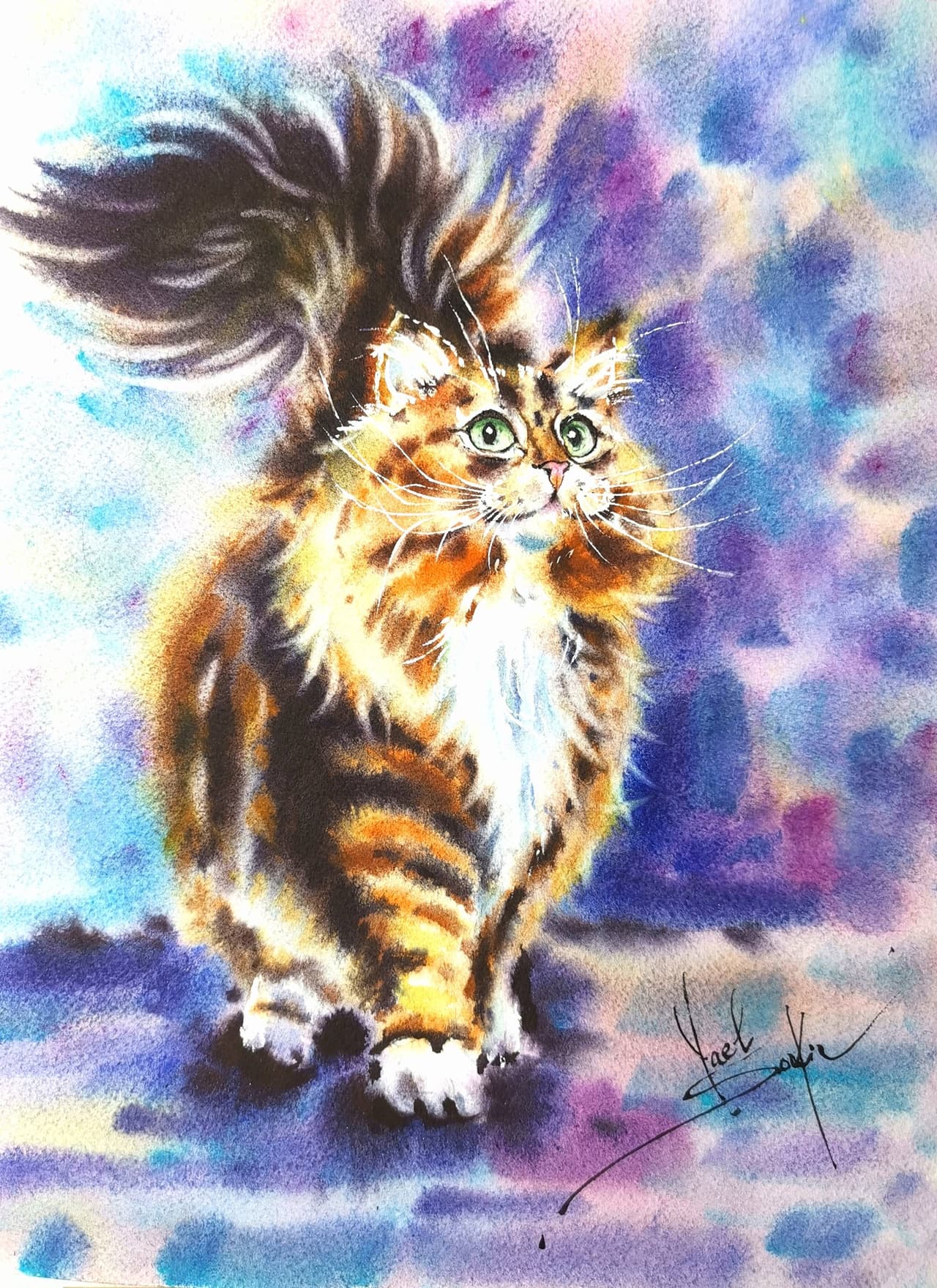 Cat painting Original watercolor artwork — image 1