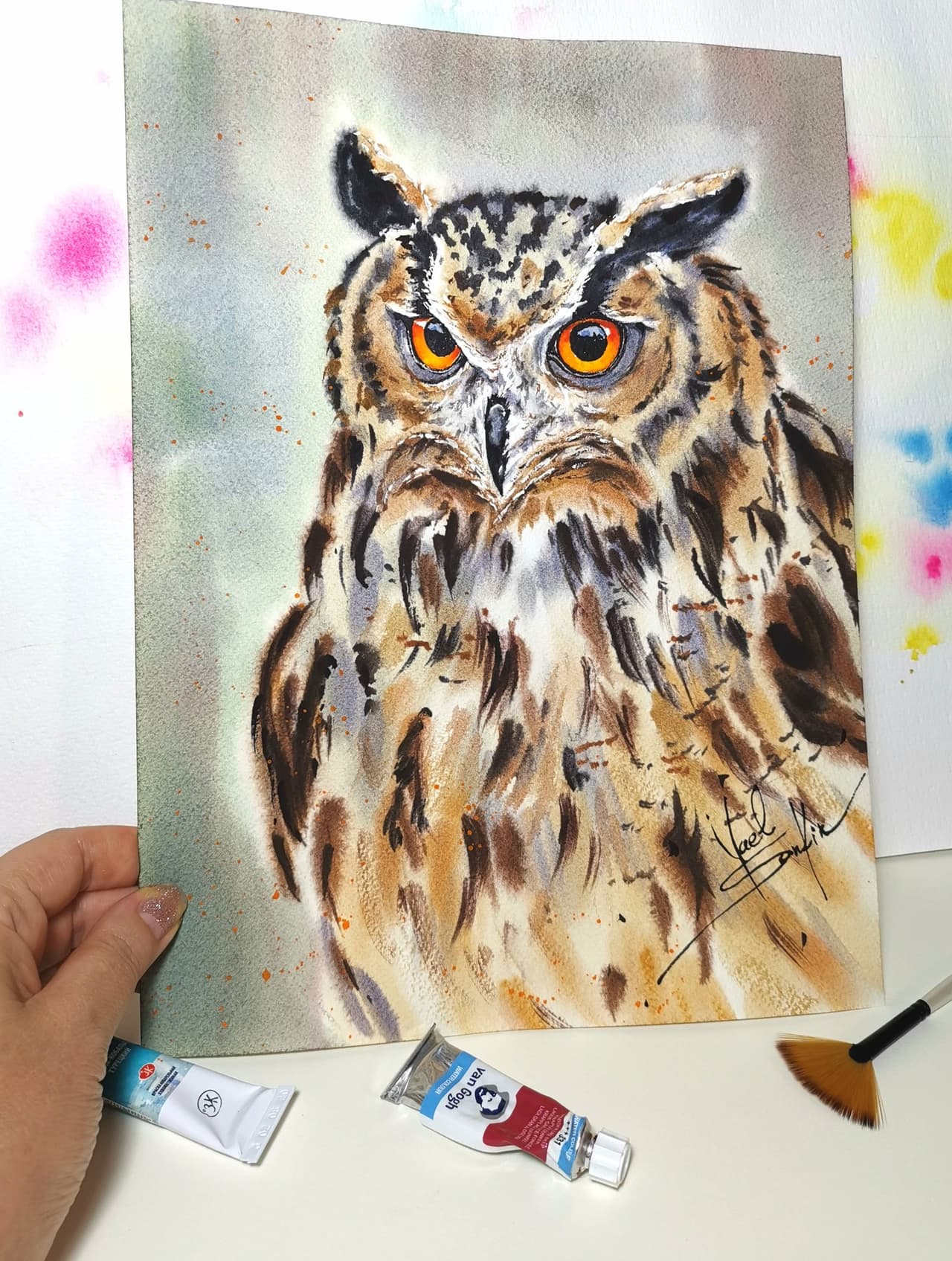 Owl Painting Original Watercolor Artwork — image 2