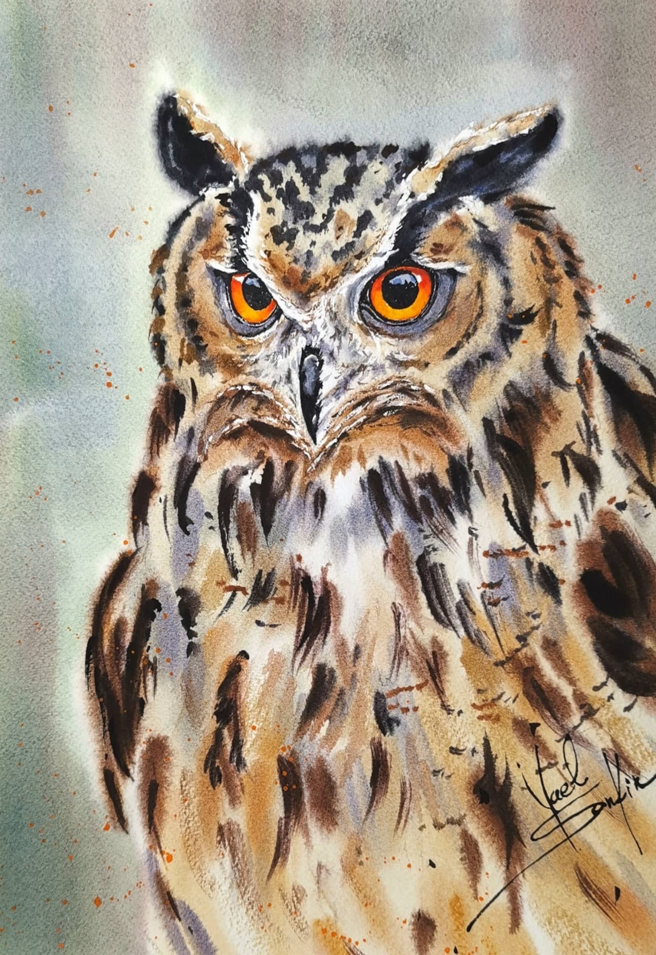 Owl Painting Original Watercolor Artwork — image 1
