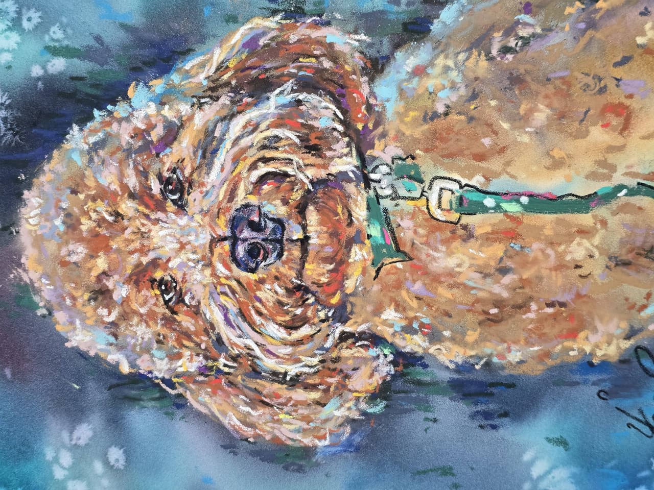 Original Peach Poodle Dog Mixed Media Painting - Dog Portrait Wall Art — image 2