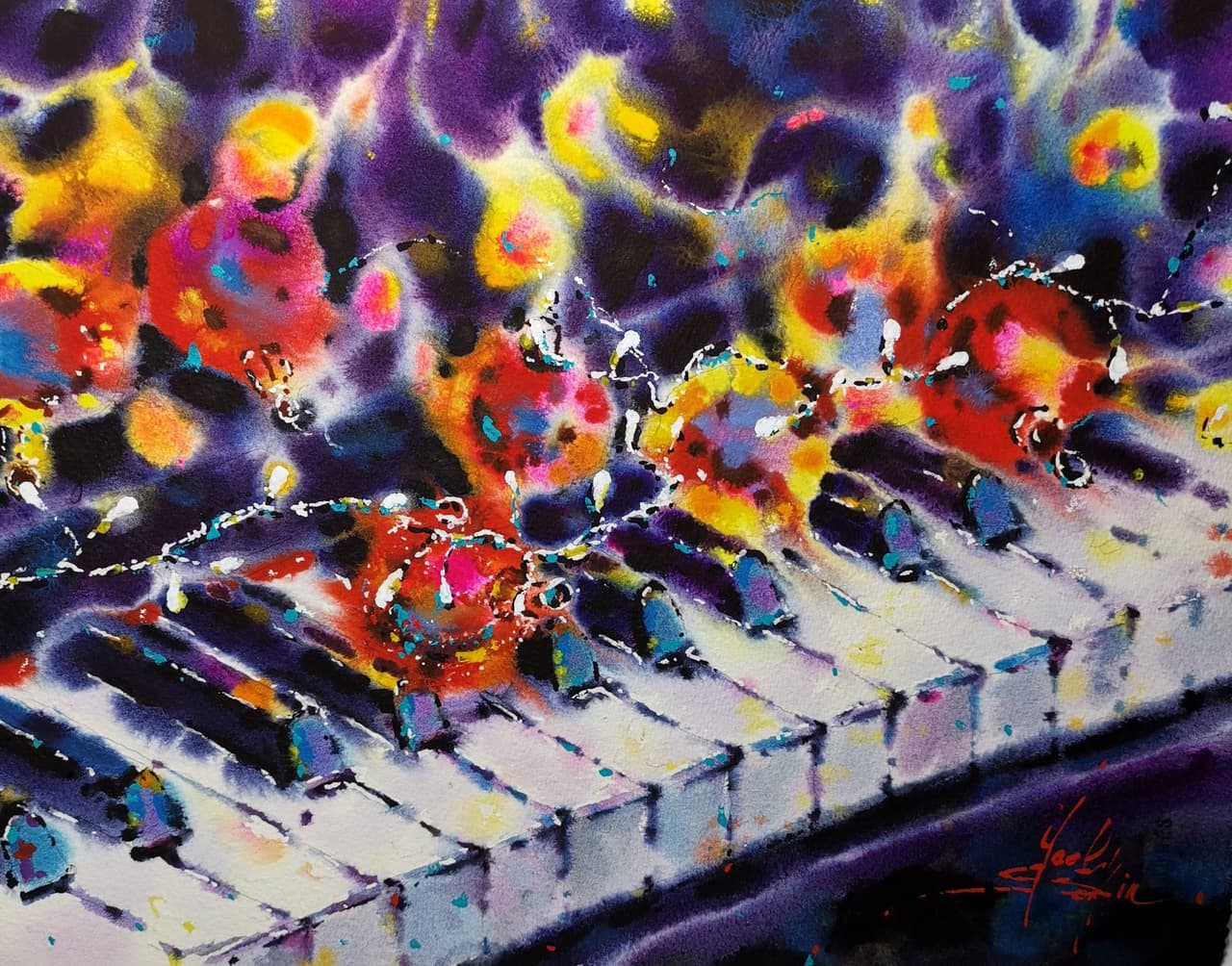 Piano painting Original watercolor painting — image 1