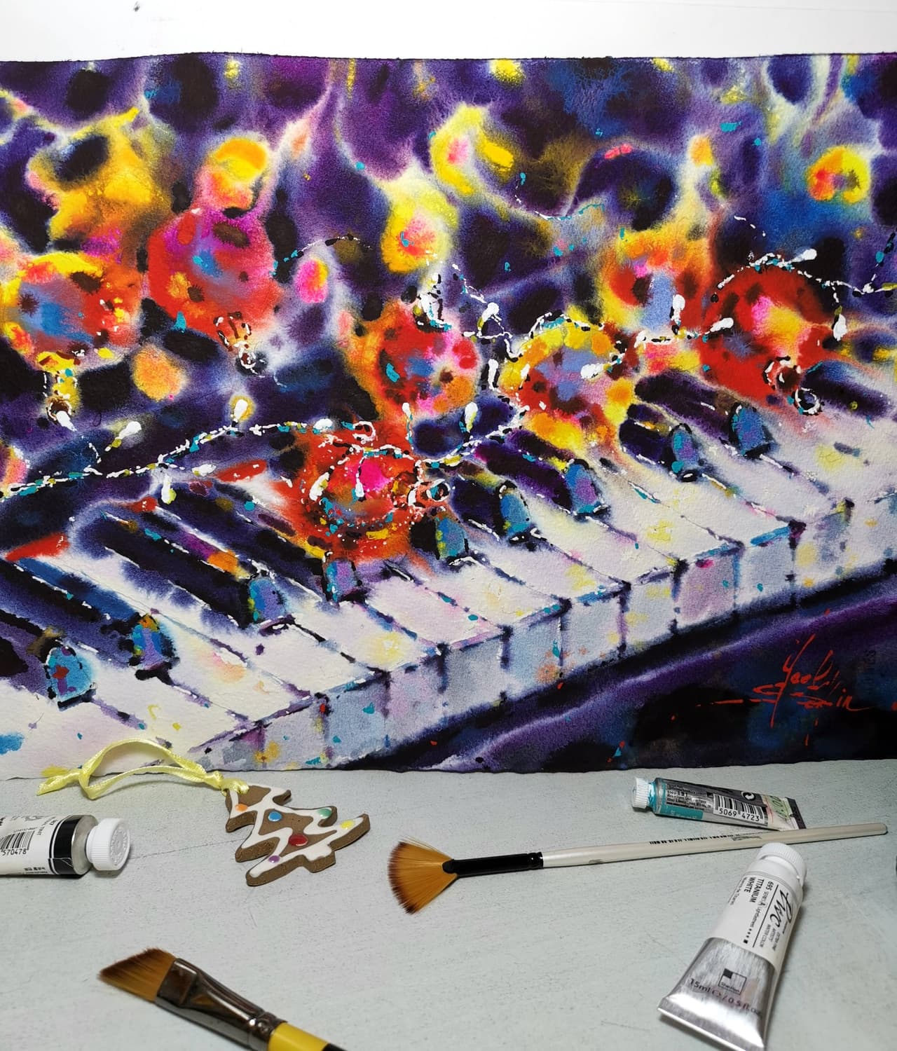 Piano painting Original watercolor painting — image 3