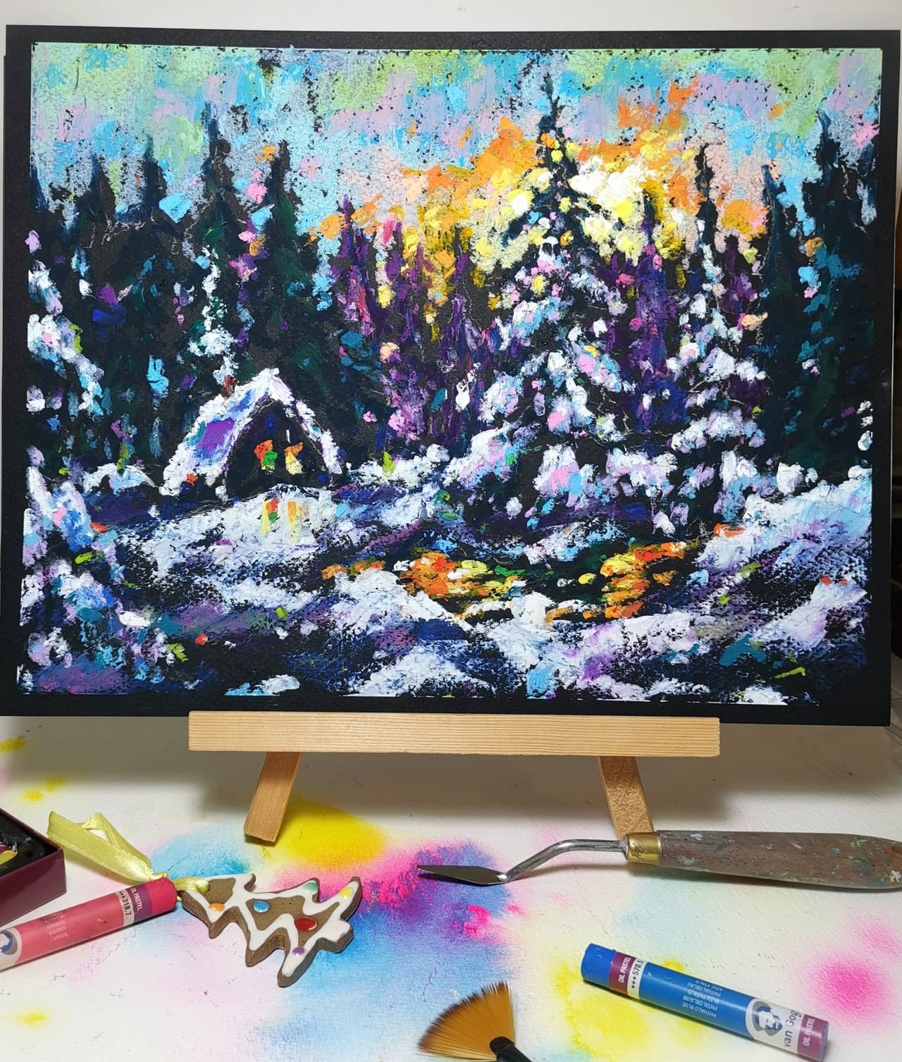 Wintel landscape artwork Original oil pastel painting — image 2