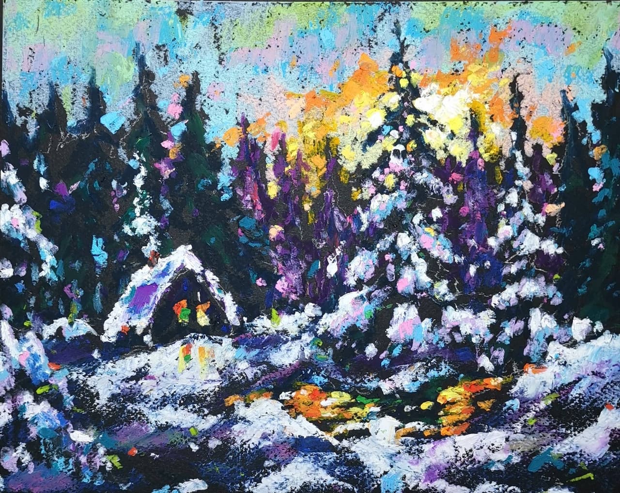 Wintel landscape artwork Original oil pastel painting — image 1