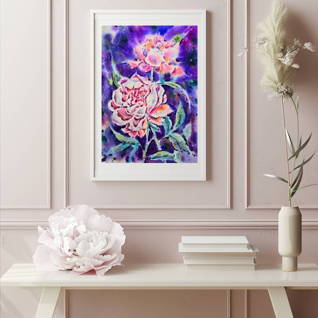 Original Pink Peonies Artwork Watercolor Painting - Floral Wall Art — image 1