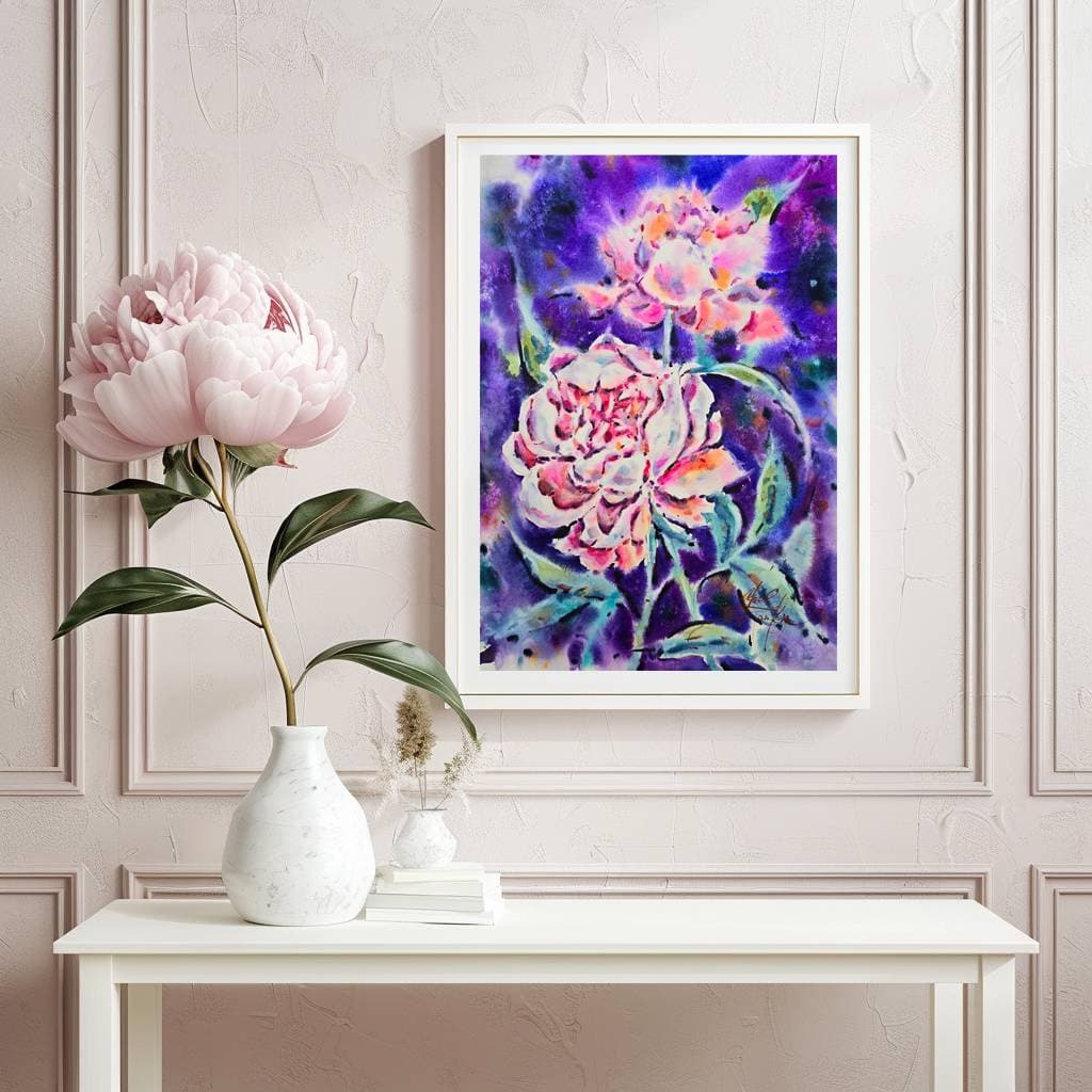 Original Pink Peonies Artwork Watercolor Painting - Floral Wall Art — image 2