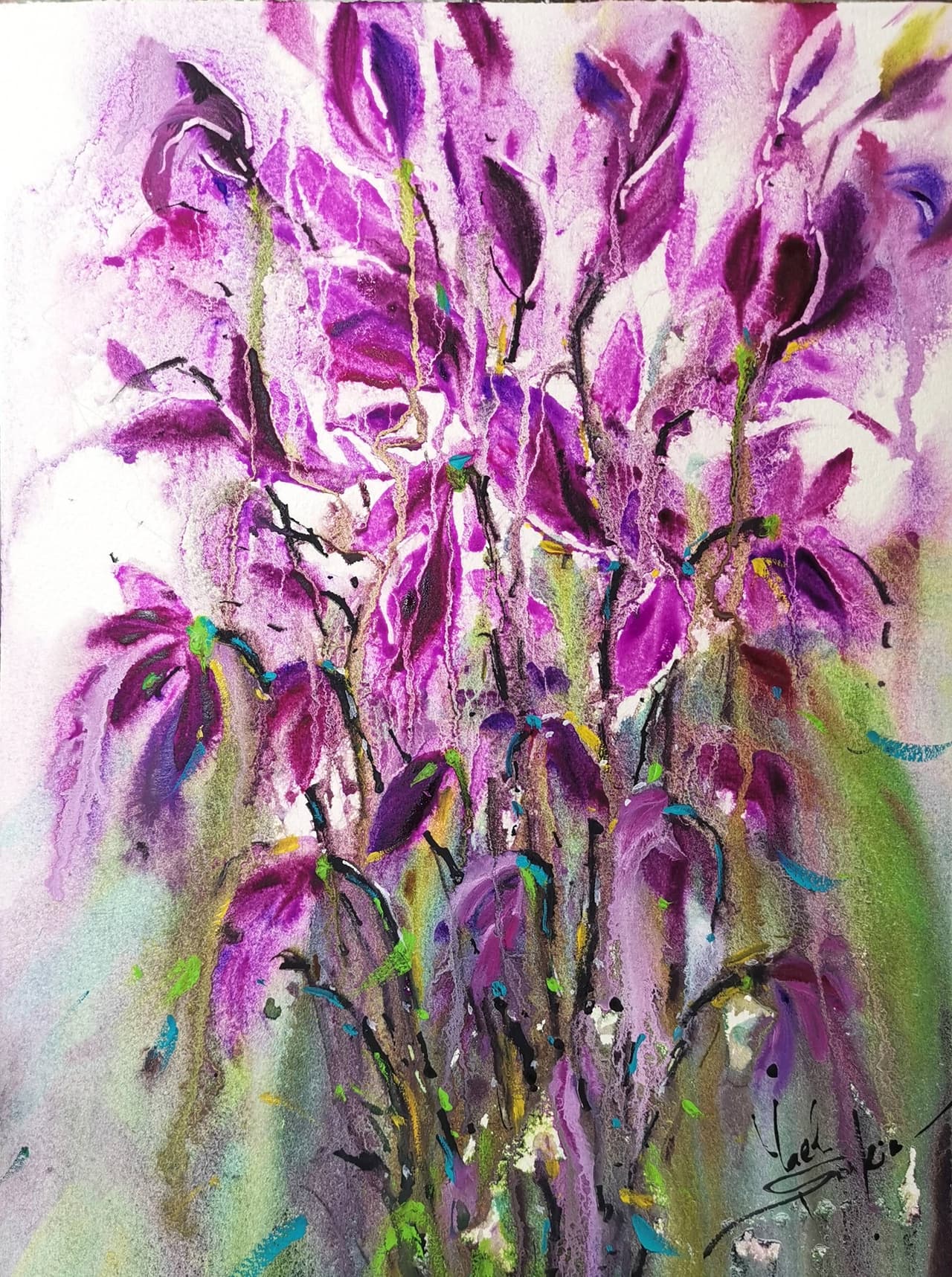 Original Watercolor Cyclamen Flower Painting - Purple Floral Wall Art — image 1