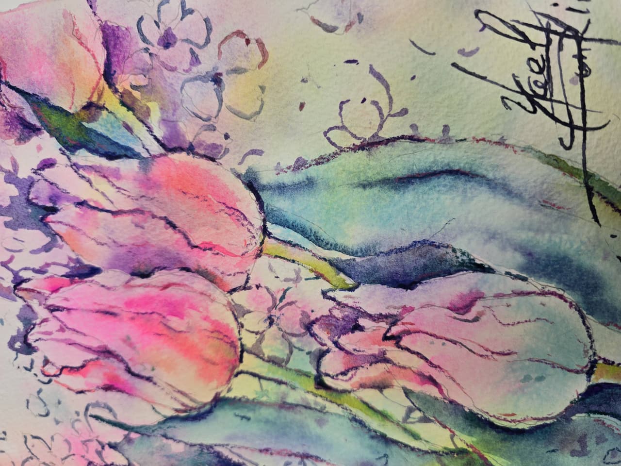 Pink Tulips Painting Original Watercolor Painting — image 3