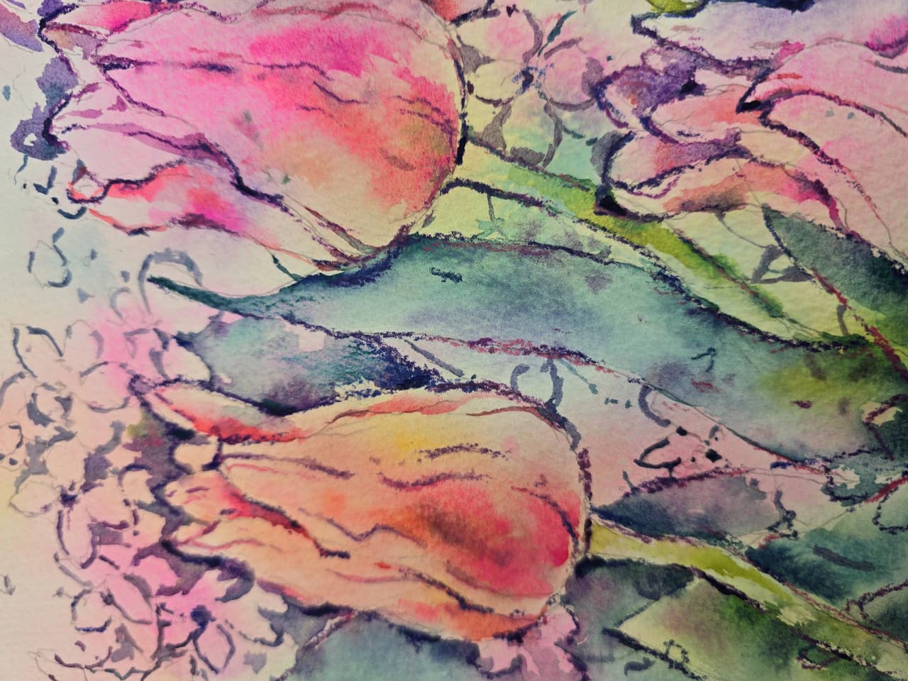 Pink Tulips Painting Original Watercolor Painting — image 4