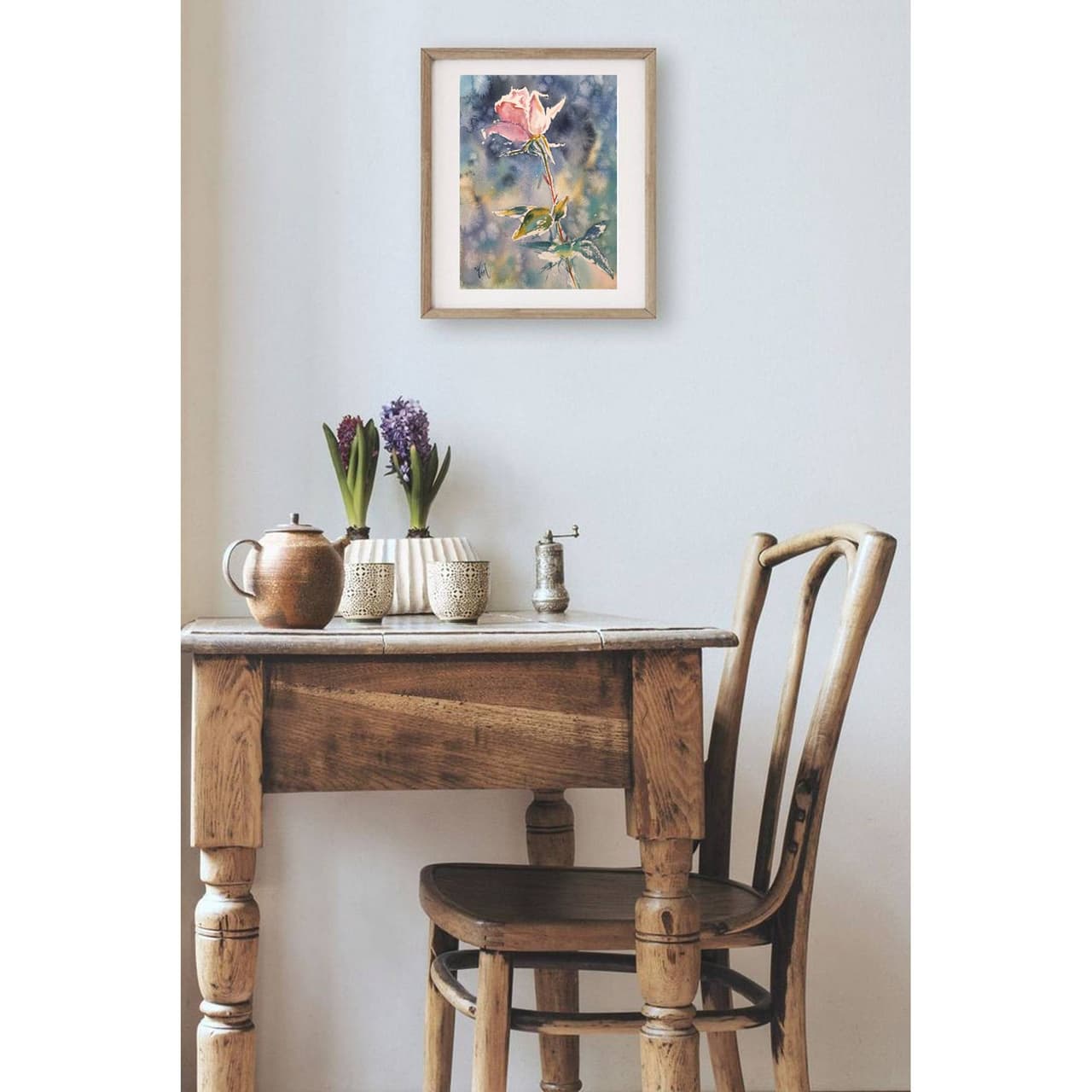 Pink rose flower Original watercolor painting — image 2