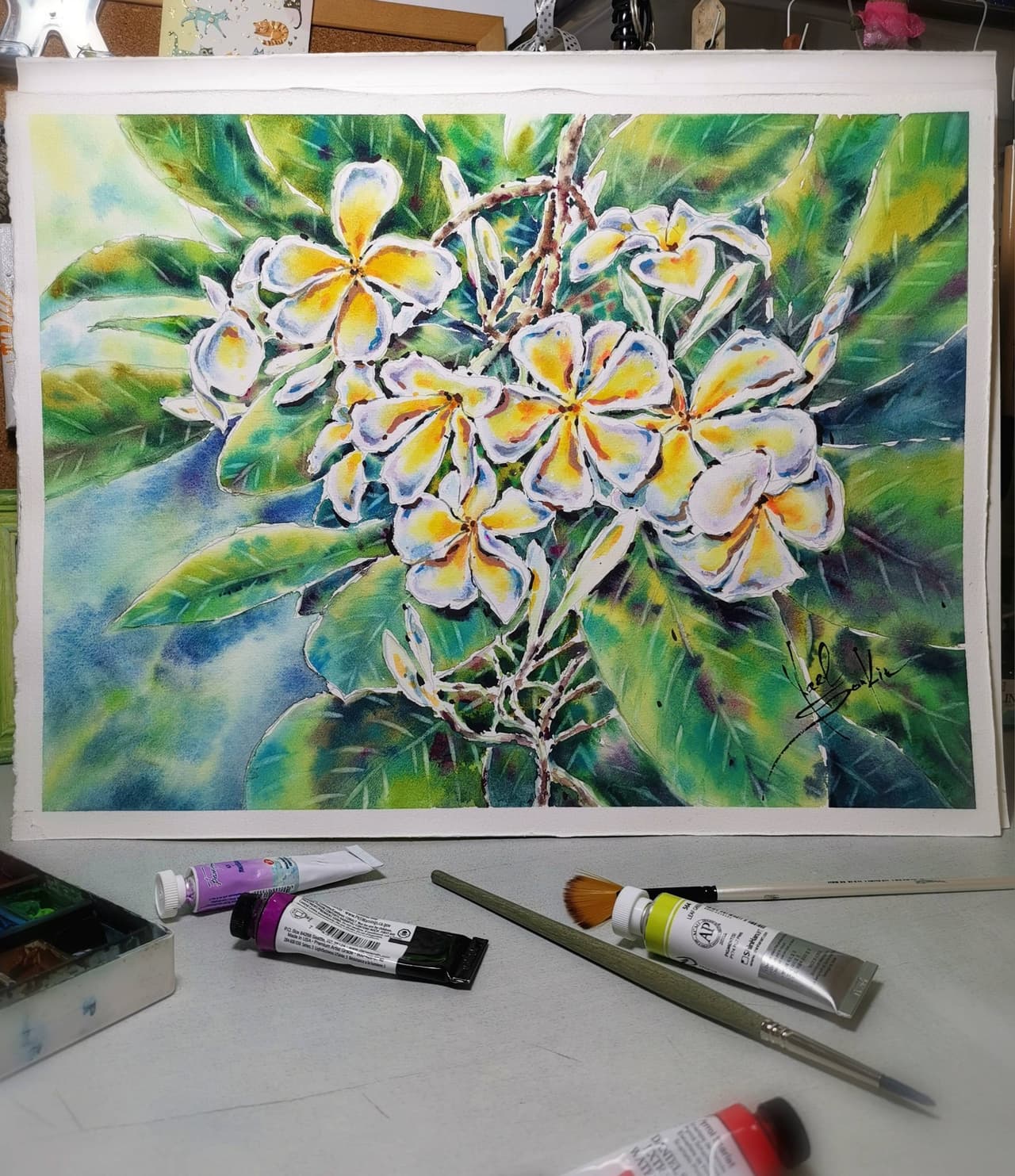 Plumeria Painting Original Watercolor Artwork — image 2