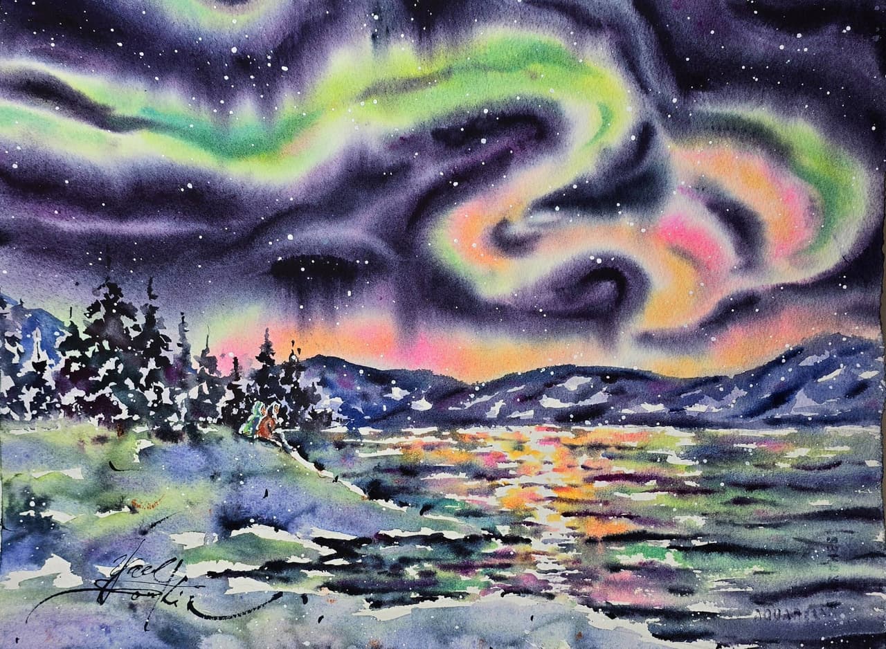 Original watercolor painting Alaska landscape artwork — image 1