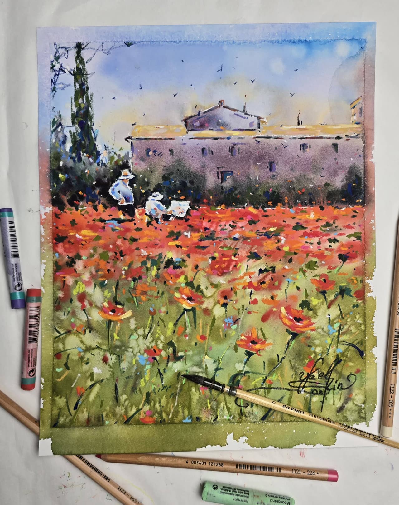 Poppy Field Mixed Media Painting - Original French Countryside Wall Art — image 3